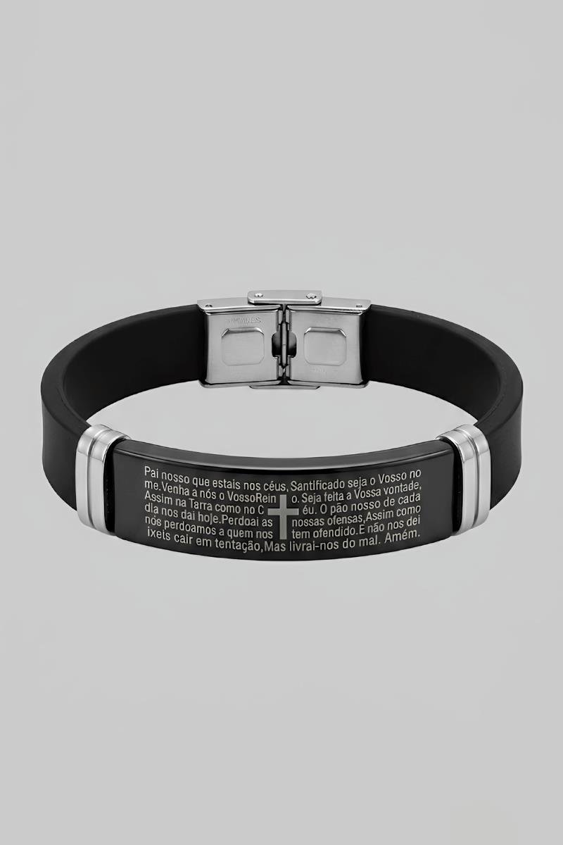PULSEIRA MASCULINA AÇO INOX PLACA DIZERES BORRACHA