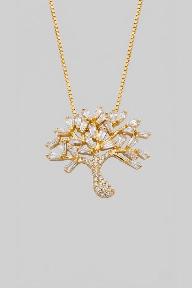 COLAR ARVORE DA VIDA ZIRCONIAS BAGUETE CRAVEJADO OURO