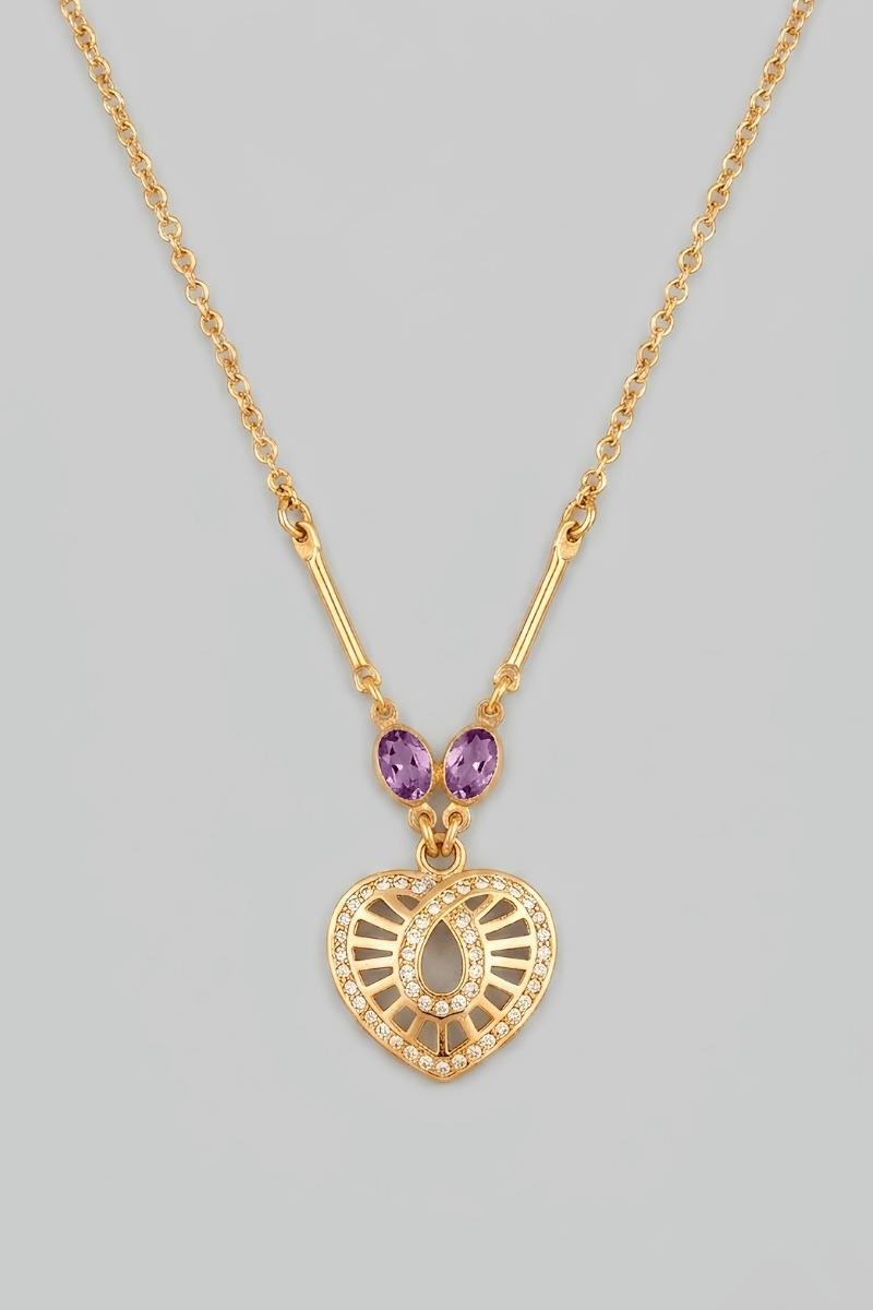 COLAR CORAÇÃO CRAVEJADO ZIRCONIAS VAZADO ELO PORTUGUES OVAL COLORS OURO