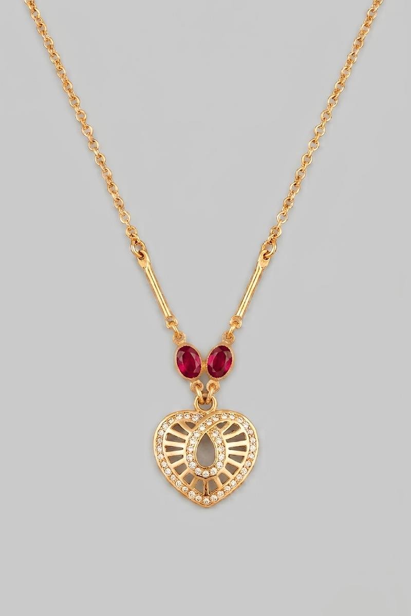 COLAR CORAÇÃO CRAVEJADO ZIRCONIAS VAZADO ELO PORTUGUES OVAL COLORS OURO
