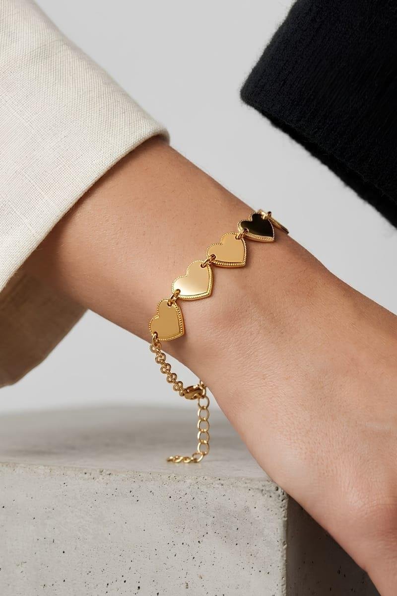 PULSEIRA 5 CORAÇÕES LISO BOLEADO ELO PORTUGUES OURO