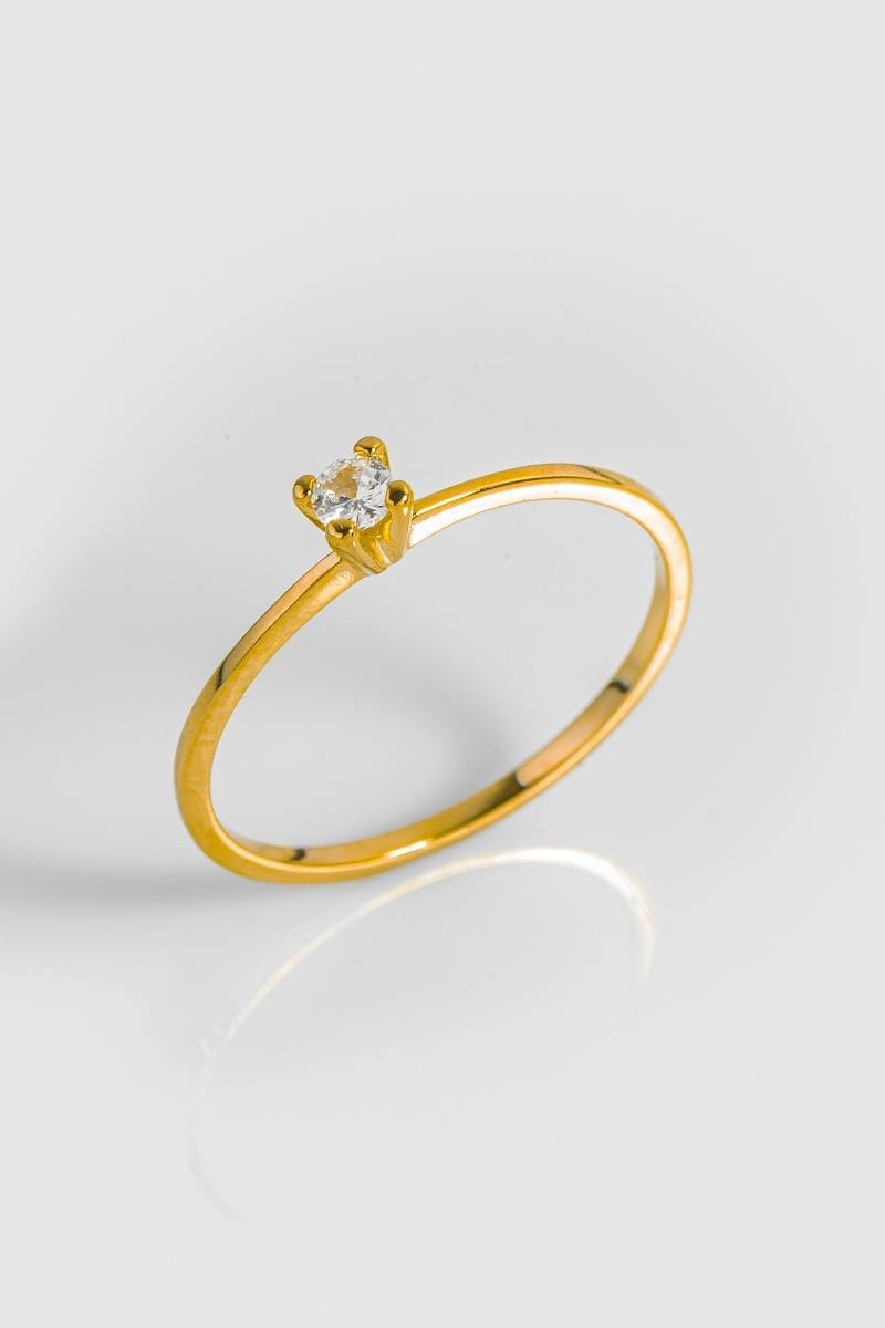 ANEL SOLITÁRIO PONTO DE LUZ ZIRCÔNIA 3MM OURO