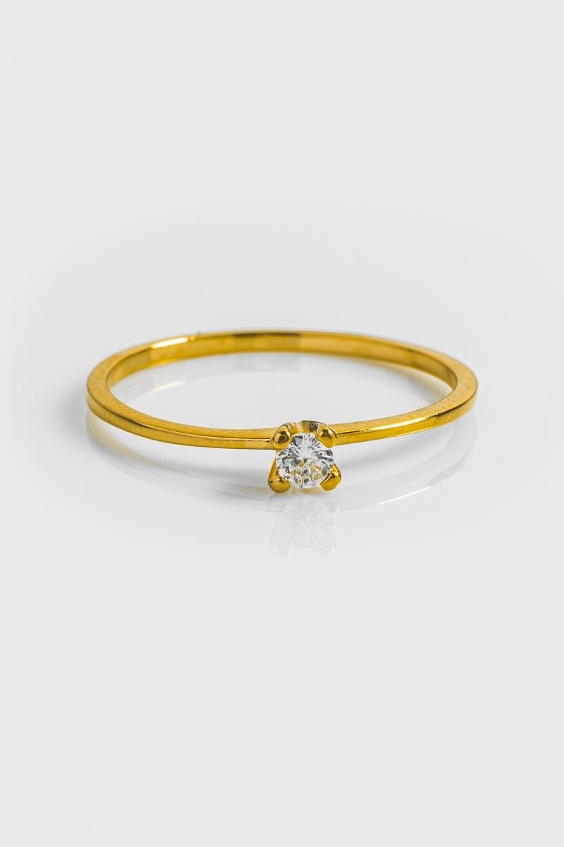 ANEL SOLITÁRIO PONTO DE LUZ ZIRCÔNIA 3MM OURO