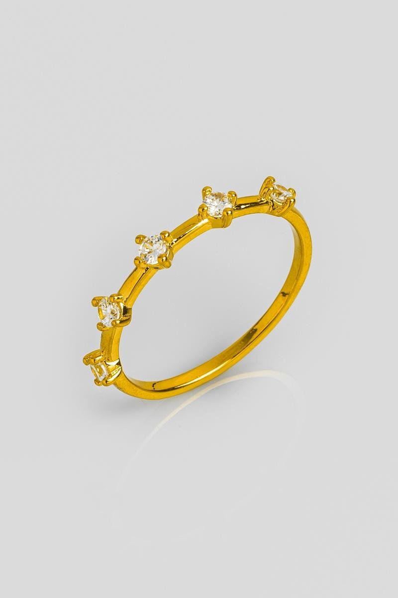 ANEL COM CINCO ZIRCÔNIAS 4MM OURO