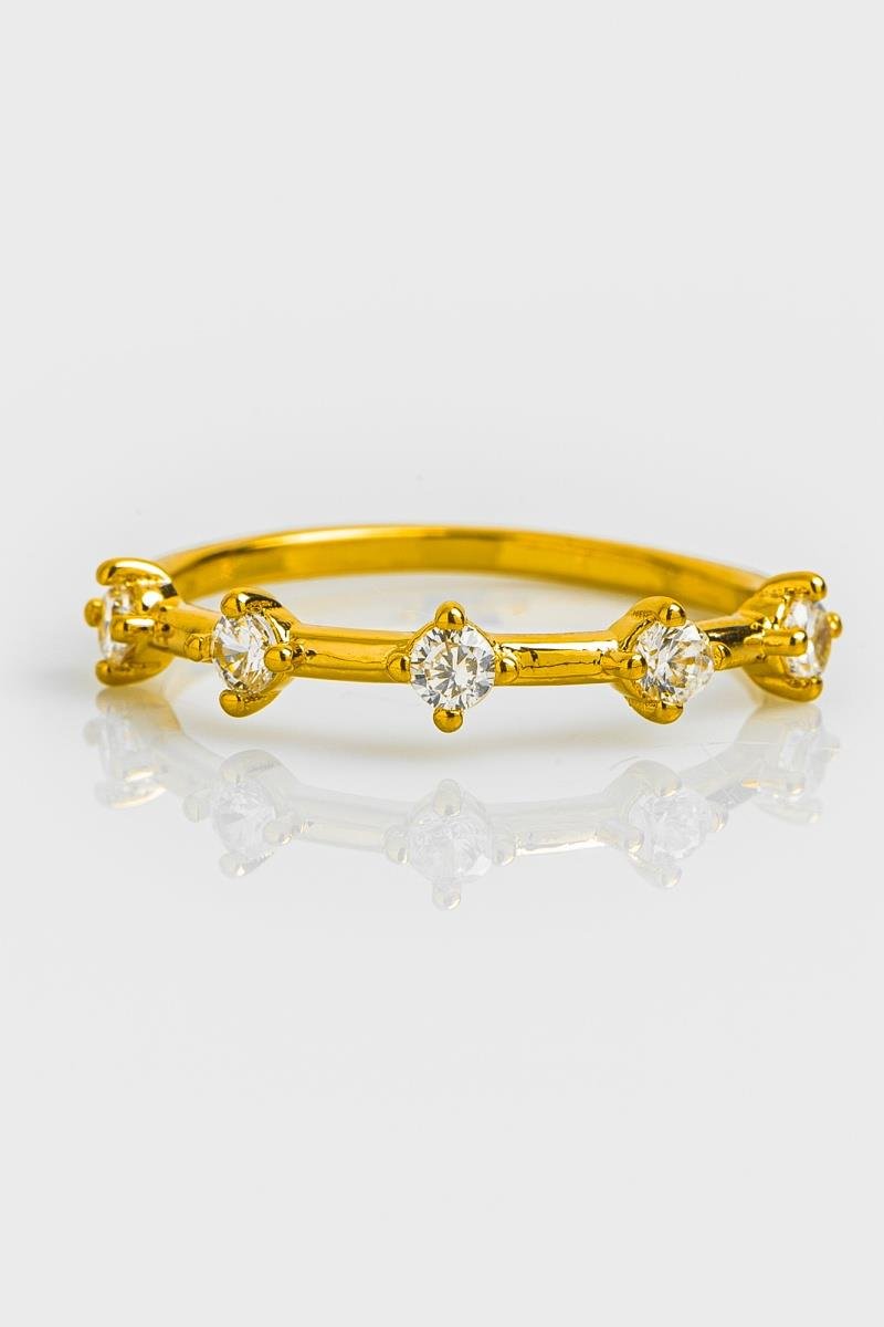ANEL COM CINCO ZIRCÔNIAS 4MM OURO