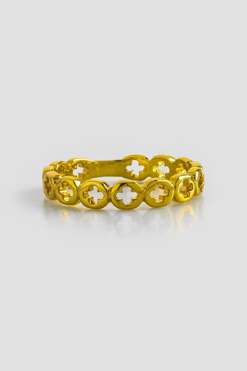 ANEL DE TREVO VAZADO LISO OURO