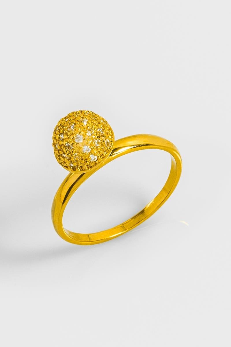 ANEL SOLITÁRIO MEIA BOLA CRAVEJADA ZIRCÔNIAS 9MM OURO