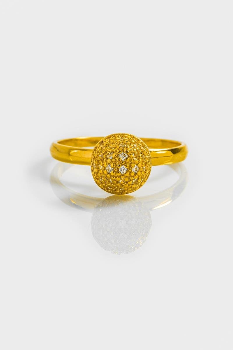 ANEL SOLITÁRIO MEIA BOLA CRAVEJADA ZIRCÔNIAS 9MM OURO