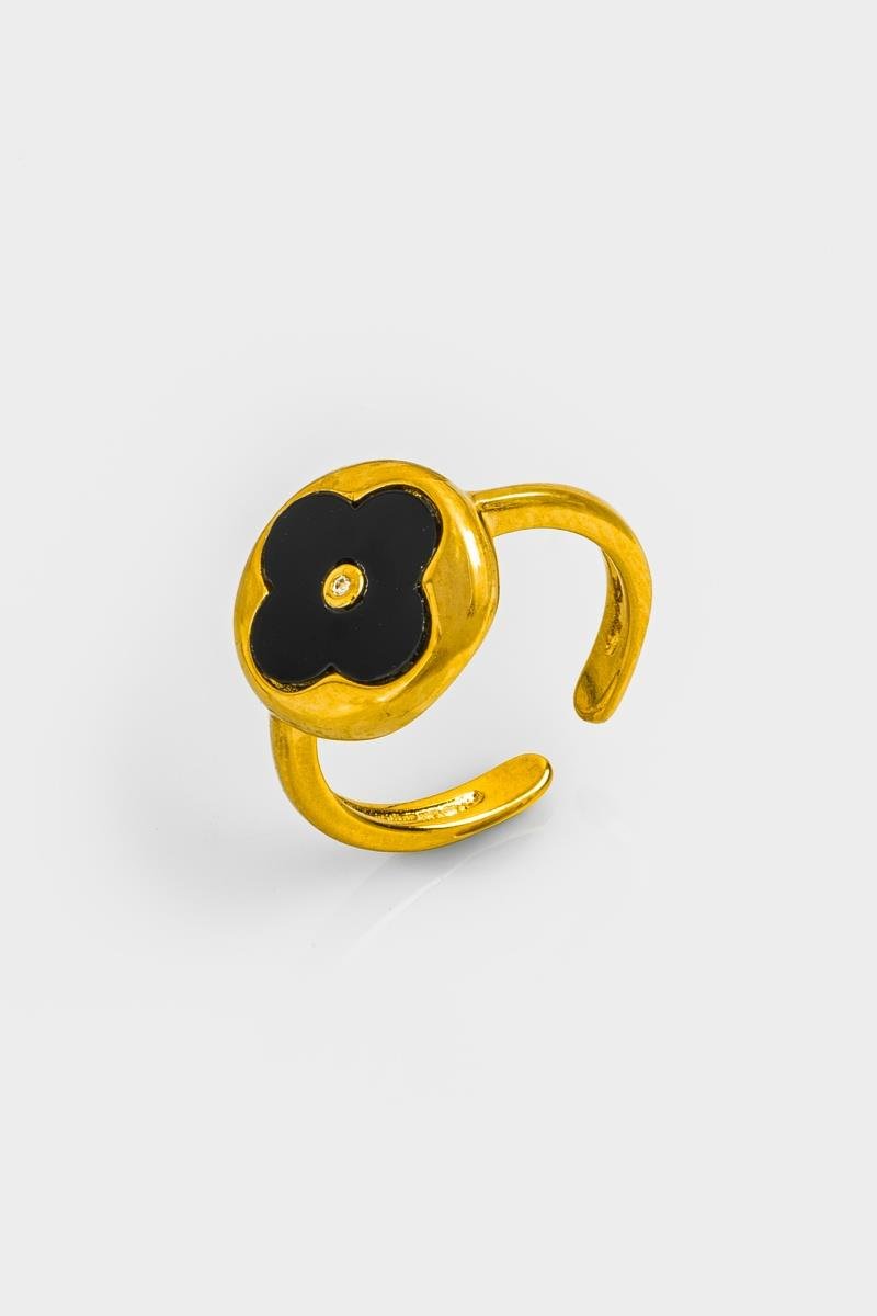 ANEL REGULÁVEL TREVO ZIRCÔNIA CRAVAÇÃO INGLESA 13MM OURO