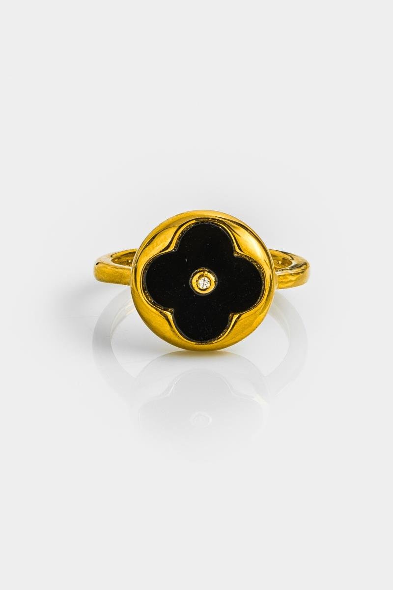 ANEL REGULÁVEL TREVO ZIRCÔNIA CRAVAÇÃO INGLESA 13MM OURO