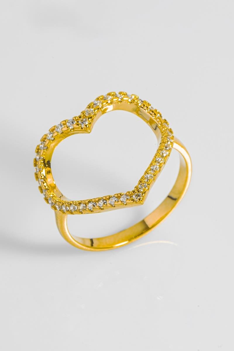ANEL CORAÇÃO CRAVEJADO EM ZIRCÔNIAS VAZADO 17MM OURO