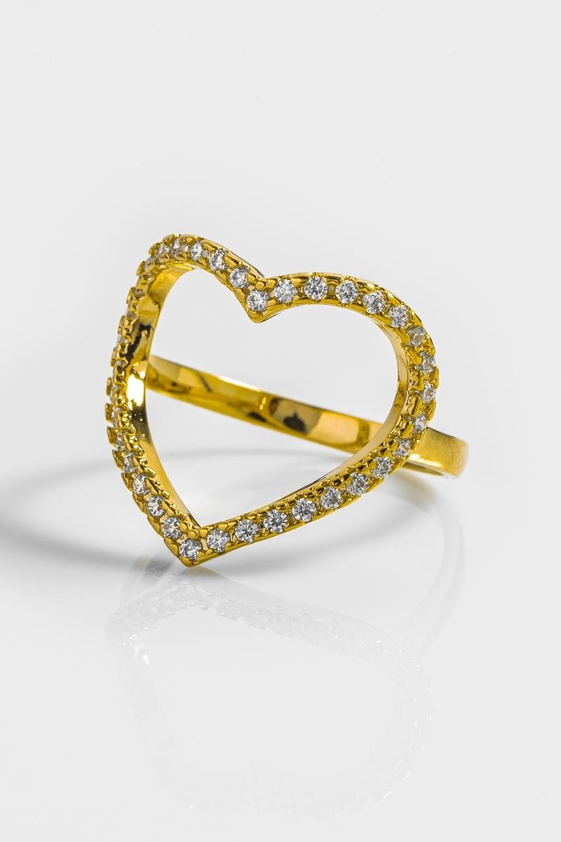 ANEL CORAÇÃO CRAVEJADO EM ZIRCÔNIAS VAZADO 17MM OURO