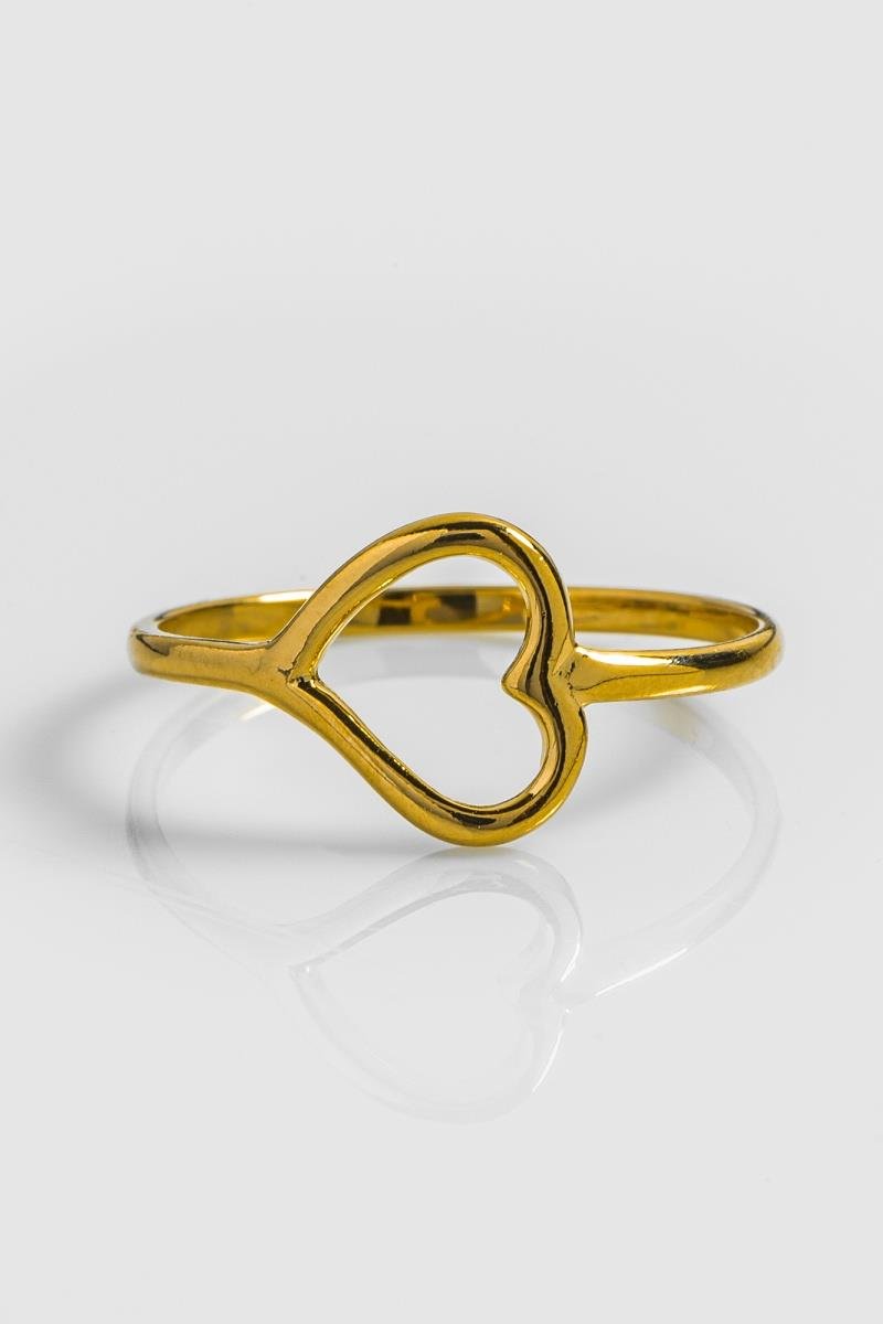 ANEL CORAÇÃO NA HORIZONTAL LISO VAZADO OURO