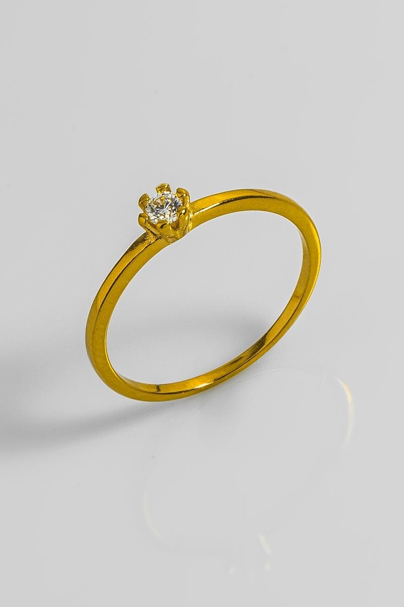 ANEL SOLITÁRIO PONTO DE LUZ ZIRCÔNIA 3MM SEIS GARRAS OURO