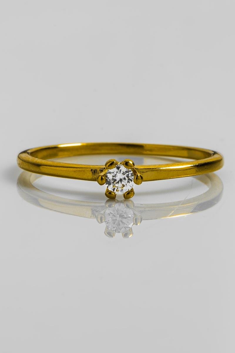 ANEL SOLITÁRIO PONTO DE LUZ ZIRCÔNIA 3MM SEIS GARRAS OURO