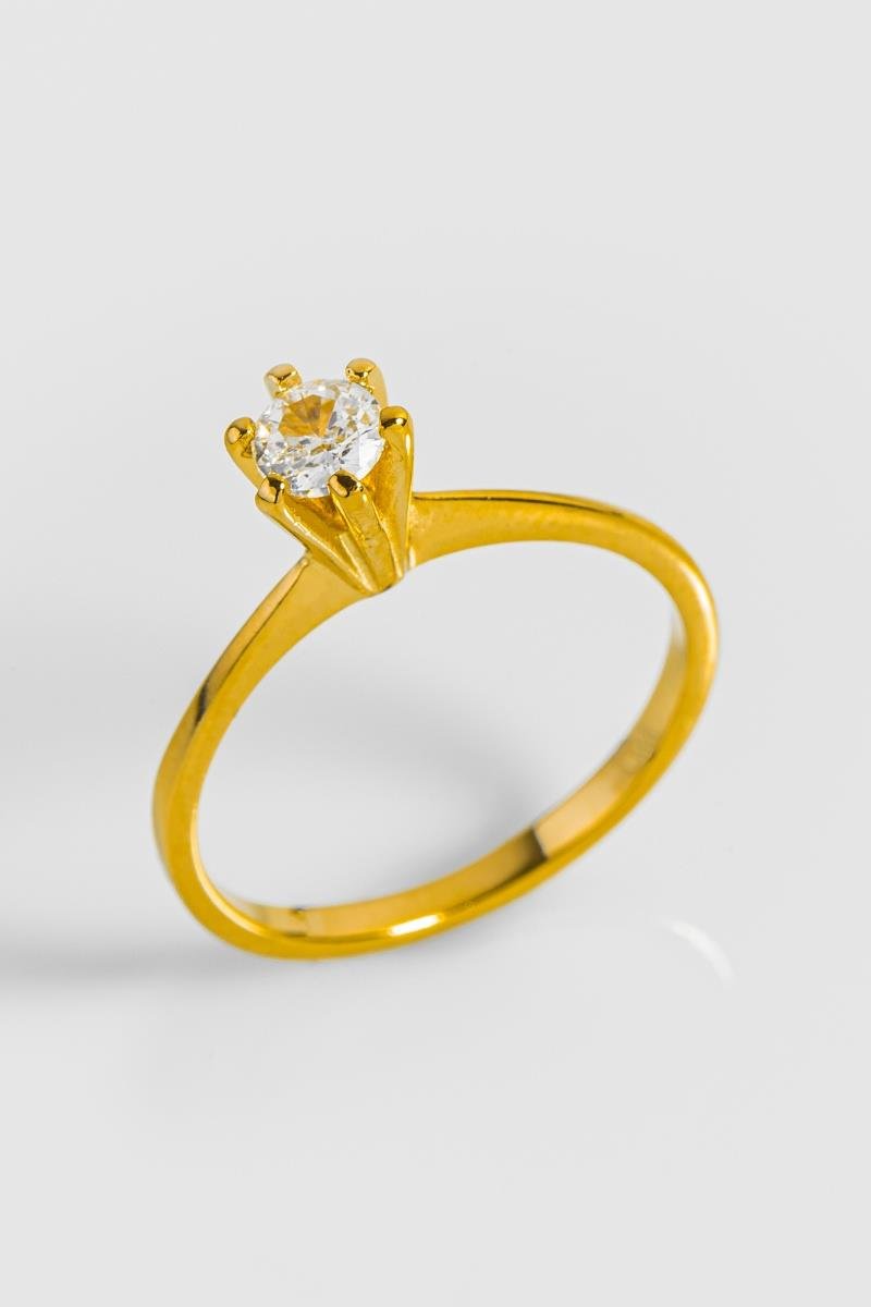 ANEL SOLITÁRIO ZIRCÔNIA SEIS GARRAS 4MM OURO
