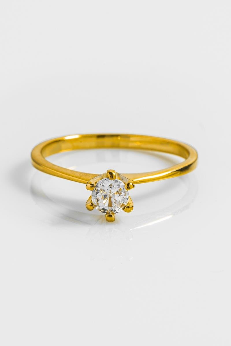 ANEL SOLITÁRIO ZIRCÔNIA SEIS GARRAS 4MM OURO