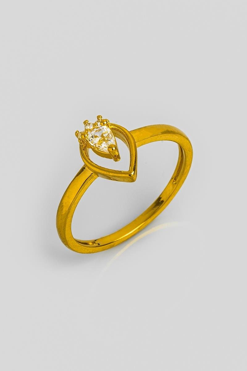 ANEL GOTA ZIRCÔNIAS DETALHE VAZADO 10X7MM OURO