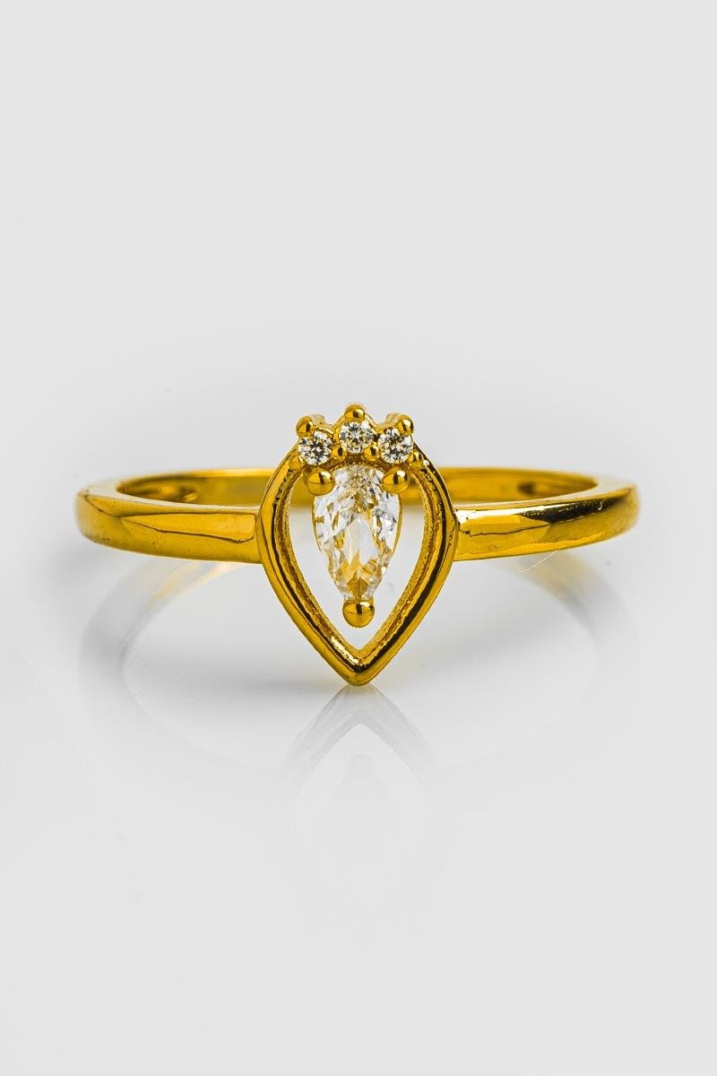 ANEL GOTA ZIRCÔNIAS DETALHE VAZADO 10X7MM OURO