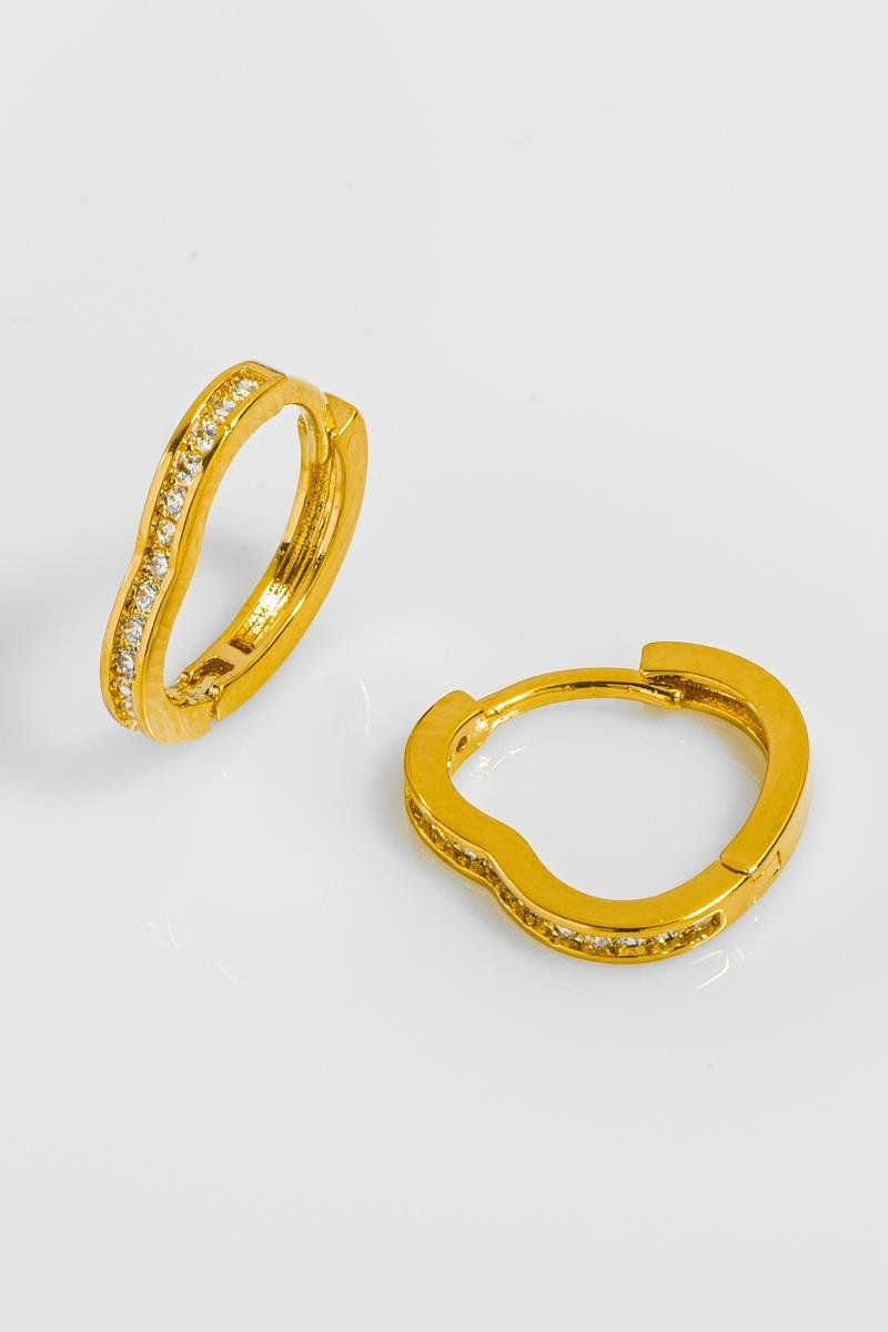 BRINCO DE ARGOLA CORAÇÃO CRAVEJADO EM ZIRCÔNIAS CLICK 14MM OURO