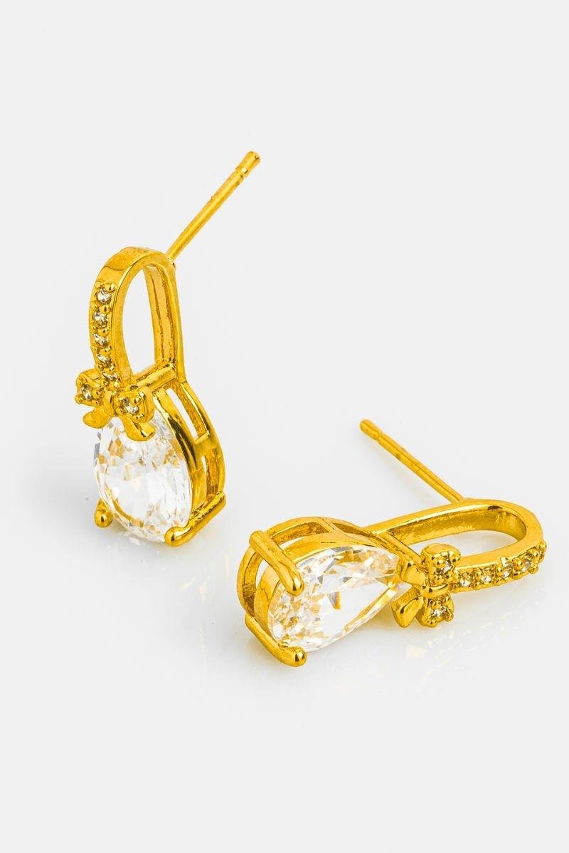 BRINCO GOTA DE ZIRCÔNIA LAÇO CRAVEJADO OURO