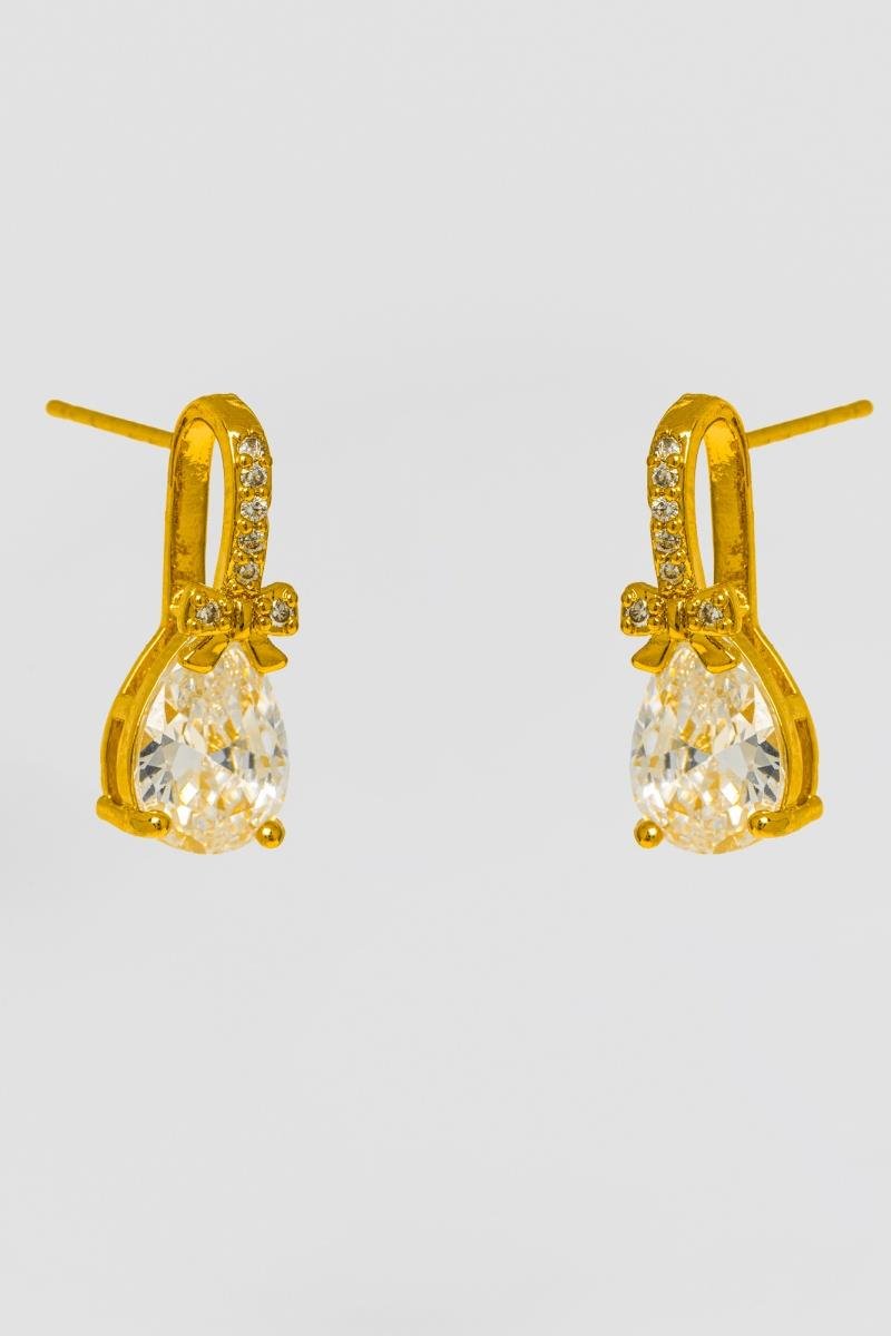 BRINCO GOTA DE ZIRCÔNIA LAÇO CRAVEJADO OURO