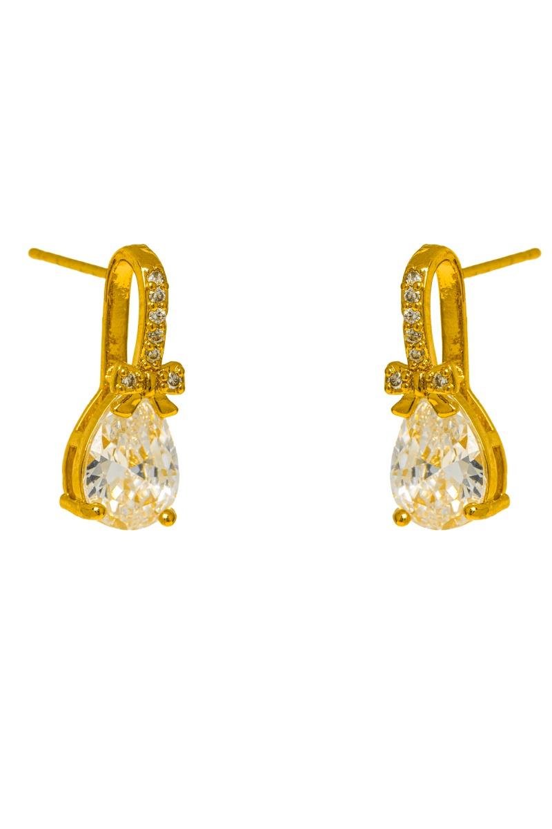 BRINCO GOTA DE ZIRCÔNIA LAÇO CRAVEJADO OURO