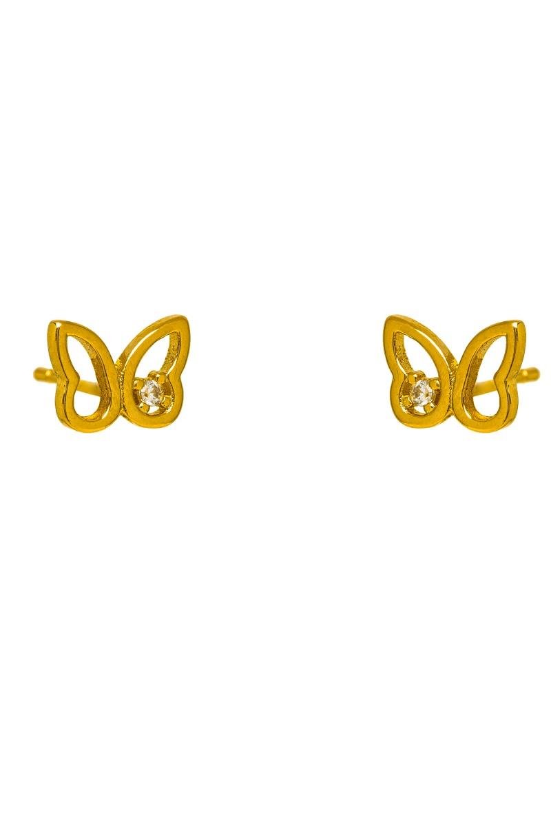 BRINCO INFANTIL BORBOLETA VAZADA COM ZIRCÔNIA 6X9MM OURO