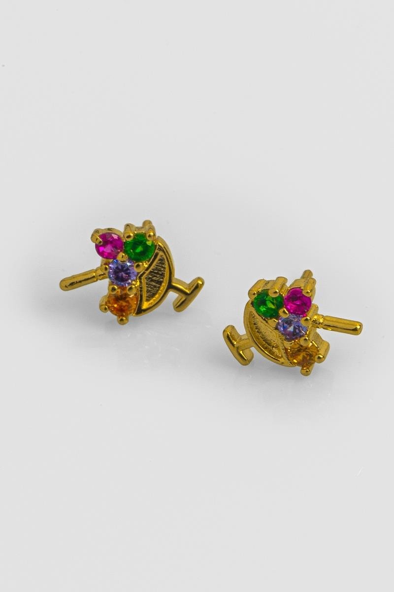 BRINCO INFANTIL BABY SORVETE COM ZIRCÔNIAS COLORIDA 7X8MM OURO