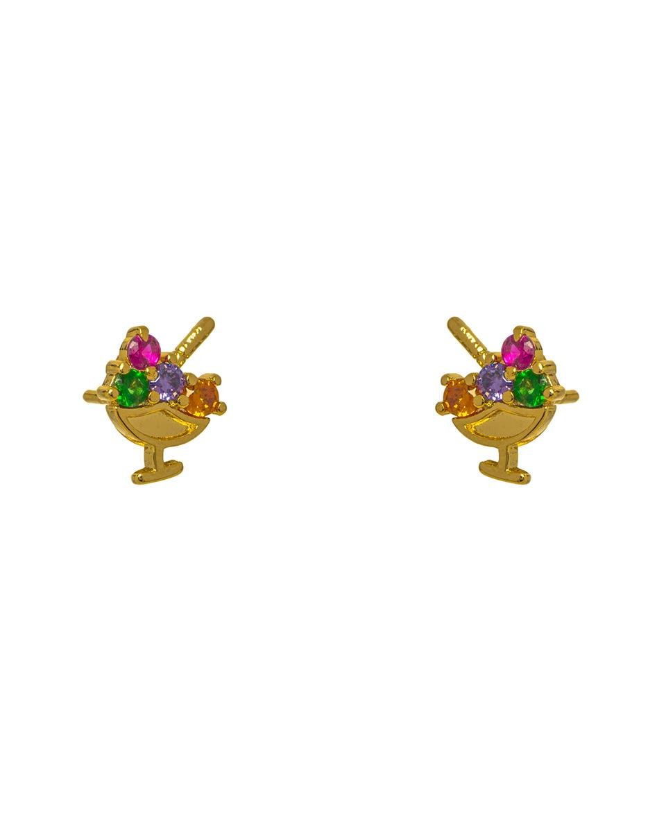 BRINCO INFANTIL BABY SORVETE COM ZIRCÔNIAS COLORIDA 7X8MM OURO