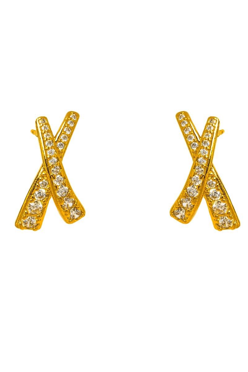 BRINCO FIO DUPLO CRAVEJADO EM ZIRCÔNIAS FORMATO X 16MM OURO