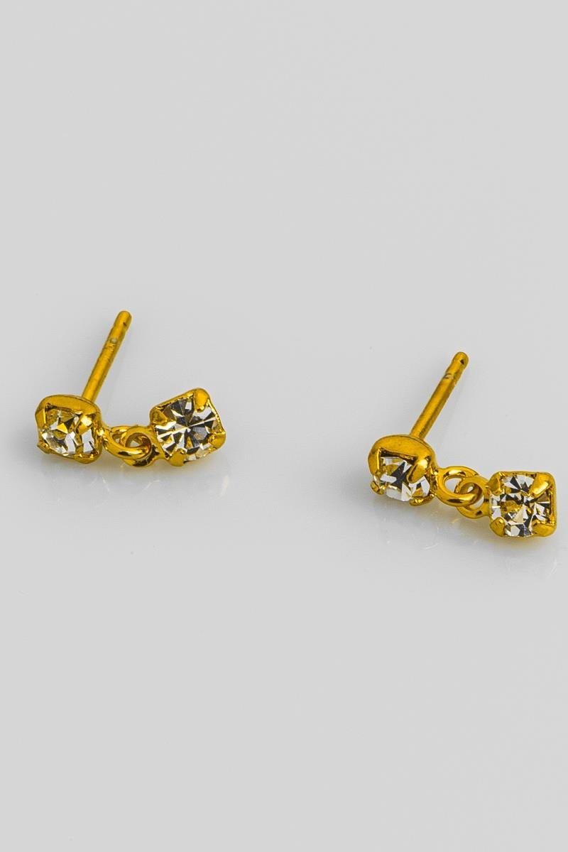 BRINCO BABY ZIRCÔNIA DUPLA CRISTAL 3MM OURO