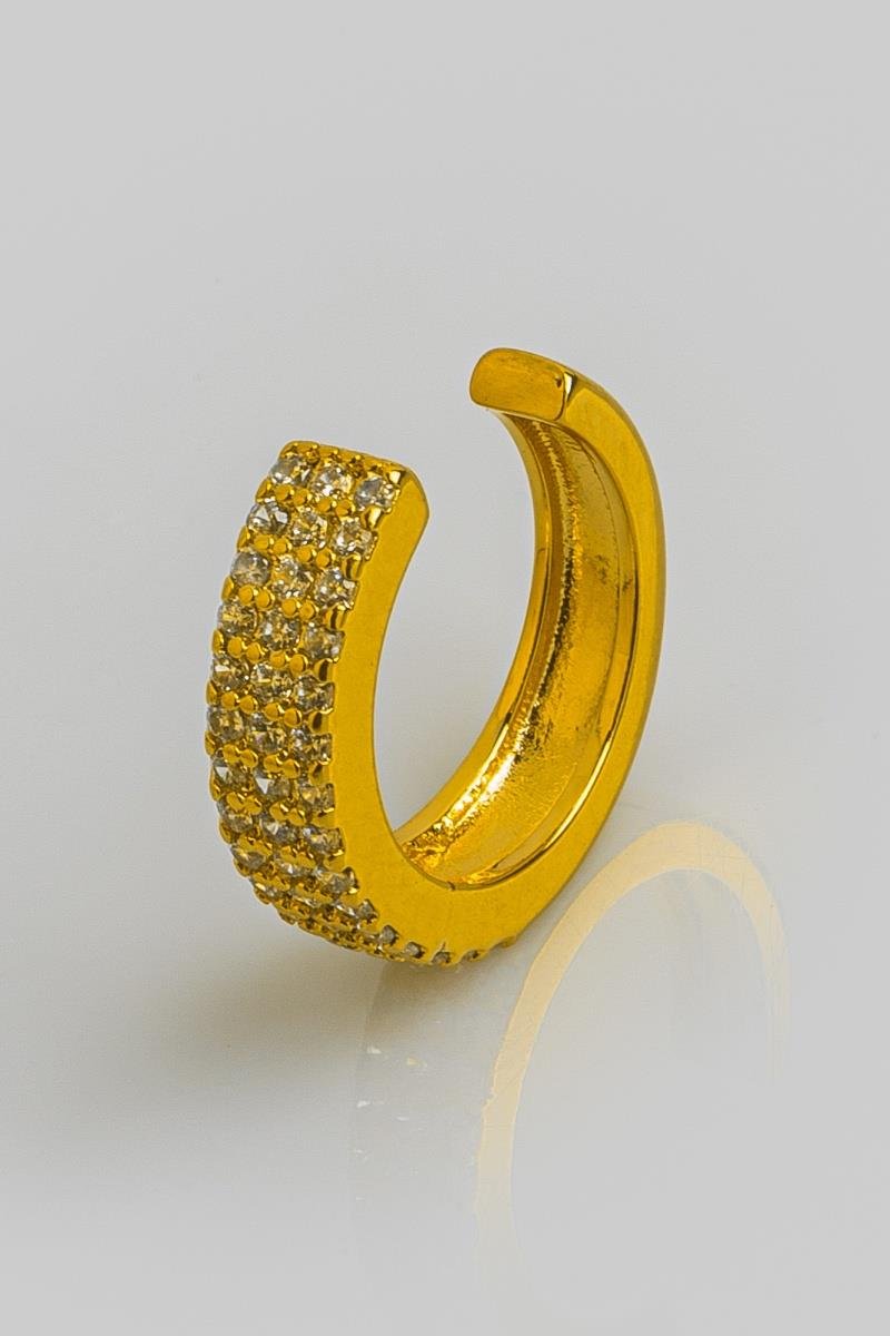 BRINCO PIERCING CRAVEJADO TRÊS FILEIRAS DE ZIRCÔNIAS OURO