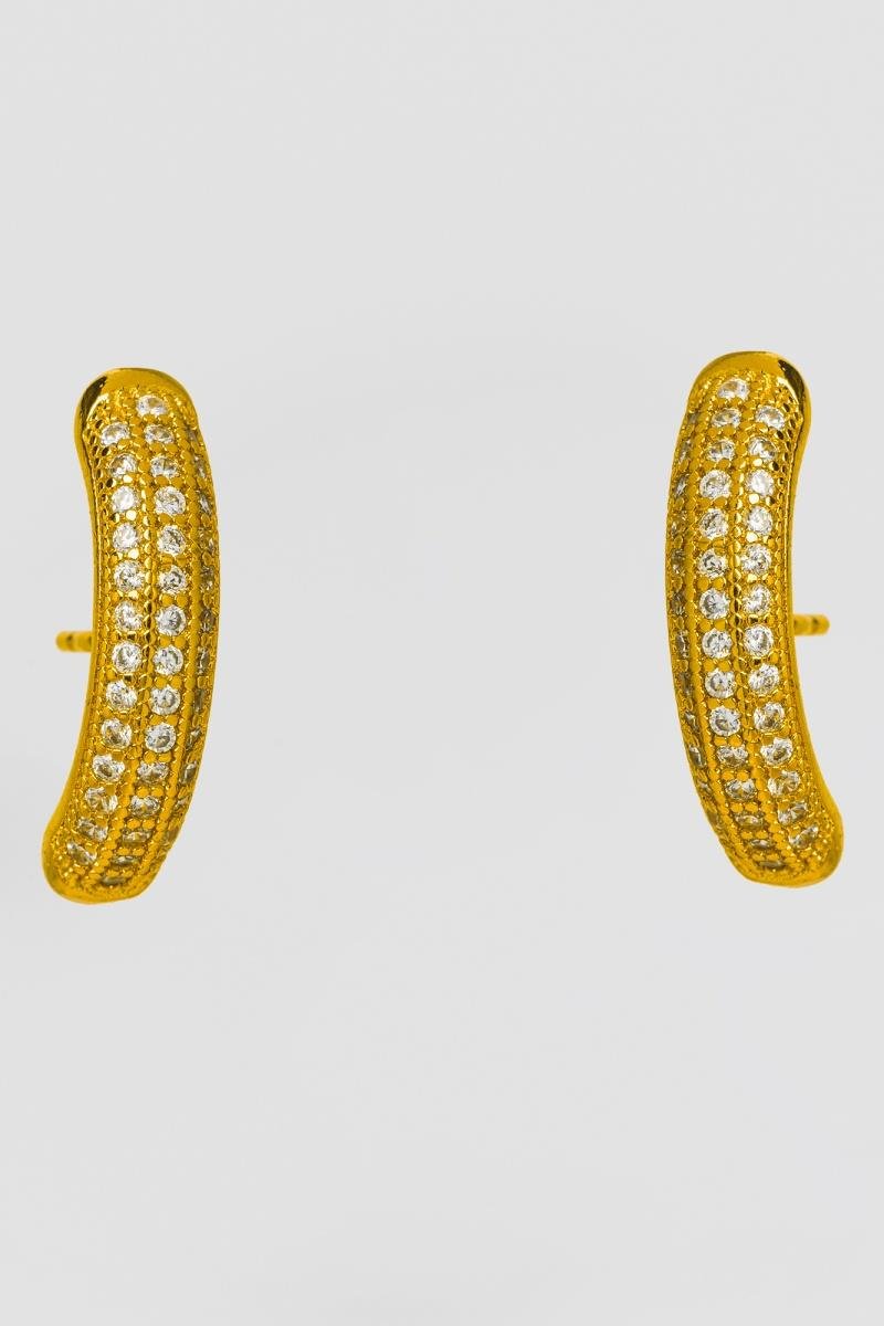 BRINCO EAR HOOK CRAVEJADO TRÊS FILEIRAS DE ZIRCÔNIAS OURO