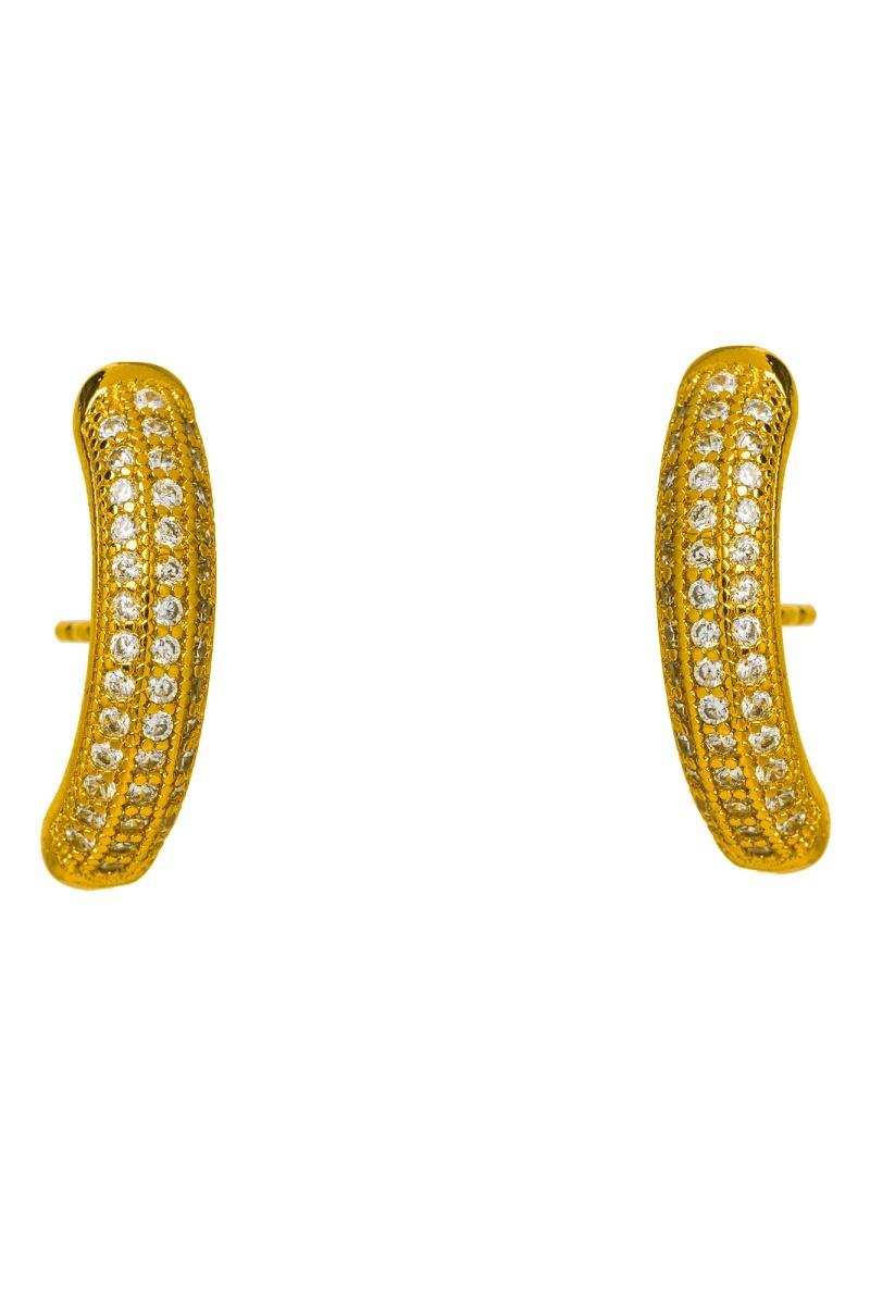BRINCO EAR HOOK CRAVEJADO TRÊS FILEIRAS DE ZIRCÔNIAS OURO