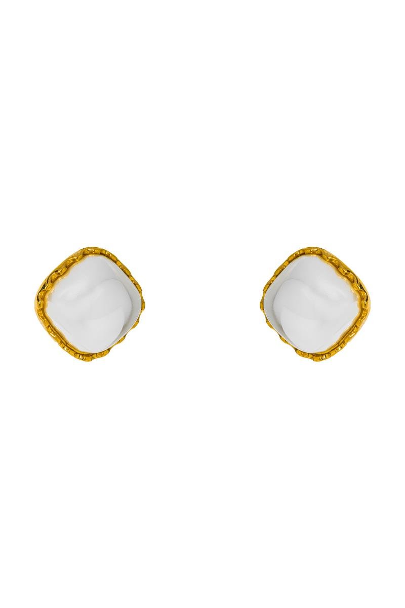 BRINCO LOSANGO COM PÉROLA DETALHES ONDULADO NA LATERAL 16MM OURO