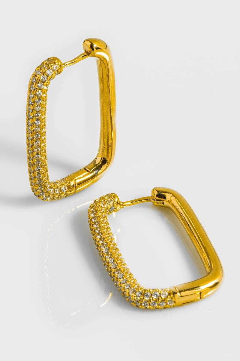 BRINCO CLICK RETANGULAR CRAVEJADO EM ZIRCÔNIAS 32MM OURO