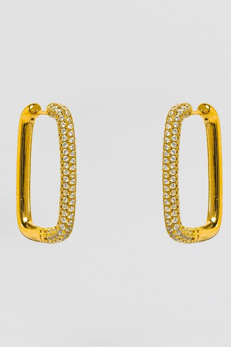 BRINCO CLICK RETANGULAR CRAVEJADO EM ZIRCÔNIAS 32MM OURO