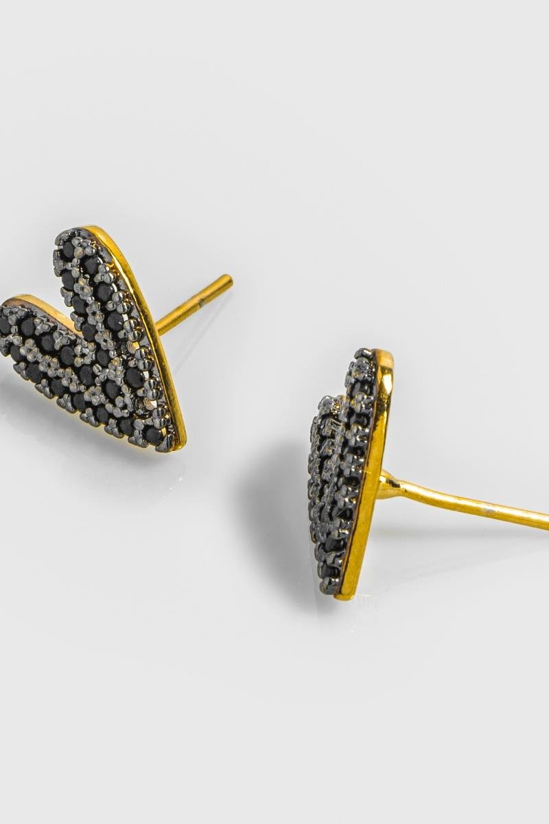 BRINCO CORAÇÃO LONGO CRAVEJADO EM ZIRCÔNIAS NO RÓDIO BOLEADO 10X13MM OURO