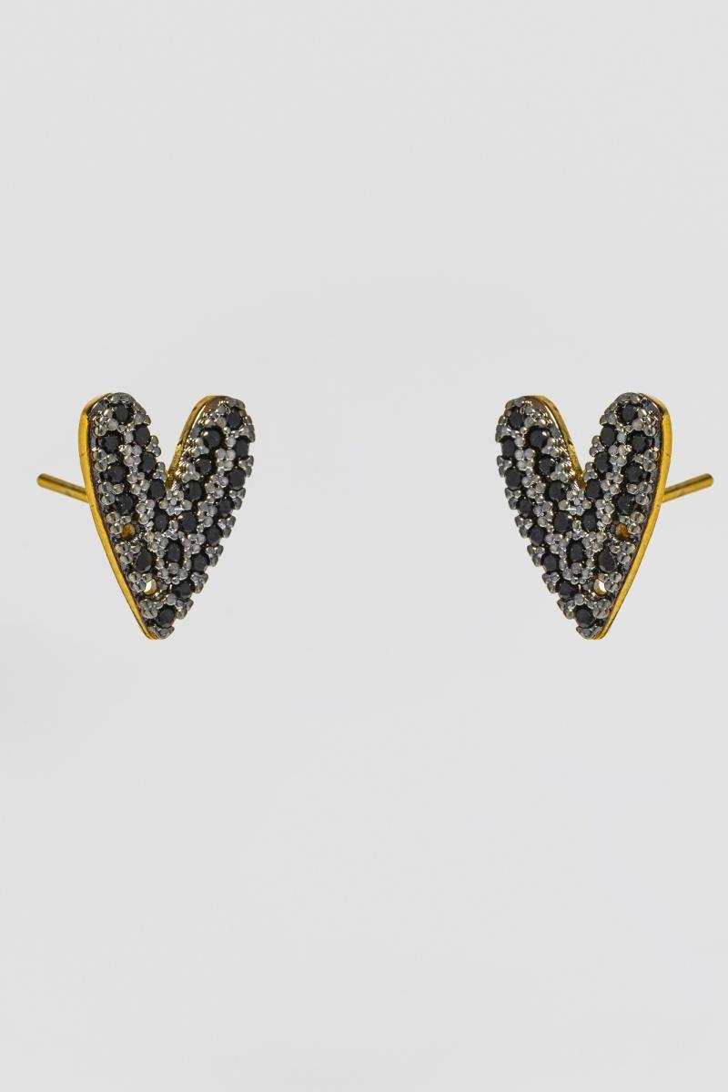 BRINCO CORAÇÃO LONGO CRAVEJADO EM ZIRCÔNIAS NO RÓDIO BOLEADO 10X13MM OURO