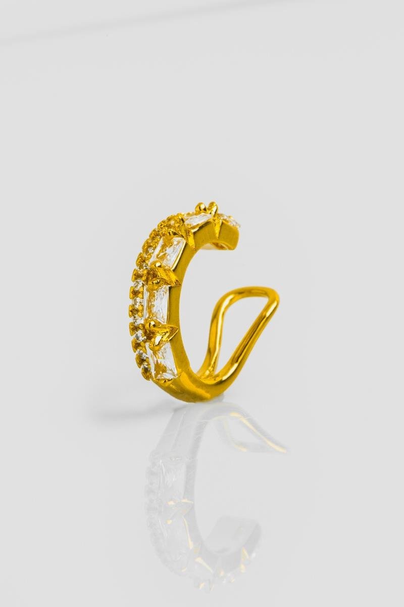BRINCO PIERCING FIO DUPLO CRAVEJADO EM ZIRCÔNIAS BAGUETE OURO