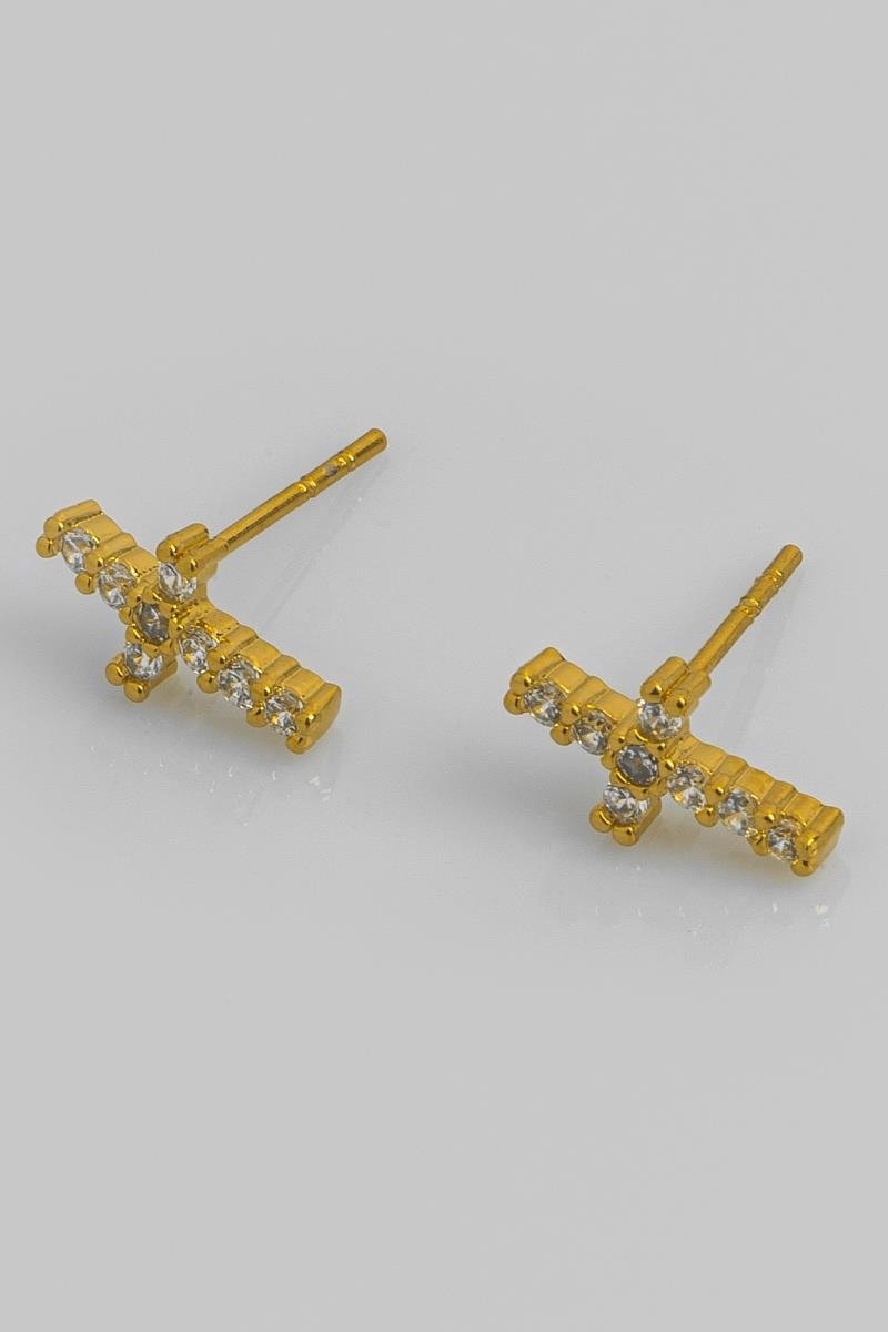 BRINCO CRUZ CRAVEJADA EM ZIRCÔNIAS 11MM OURO