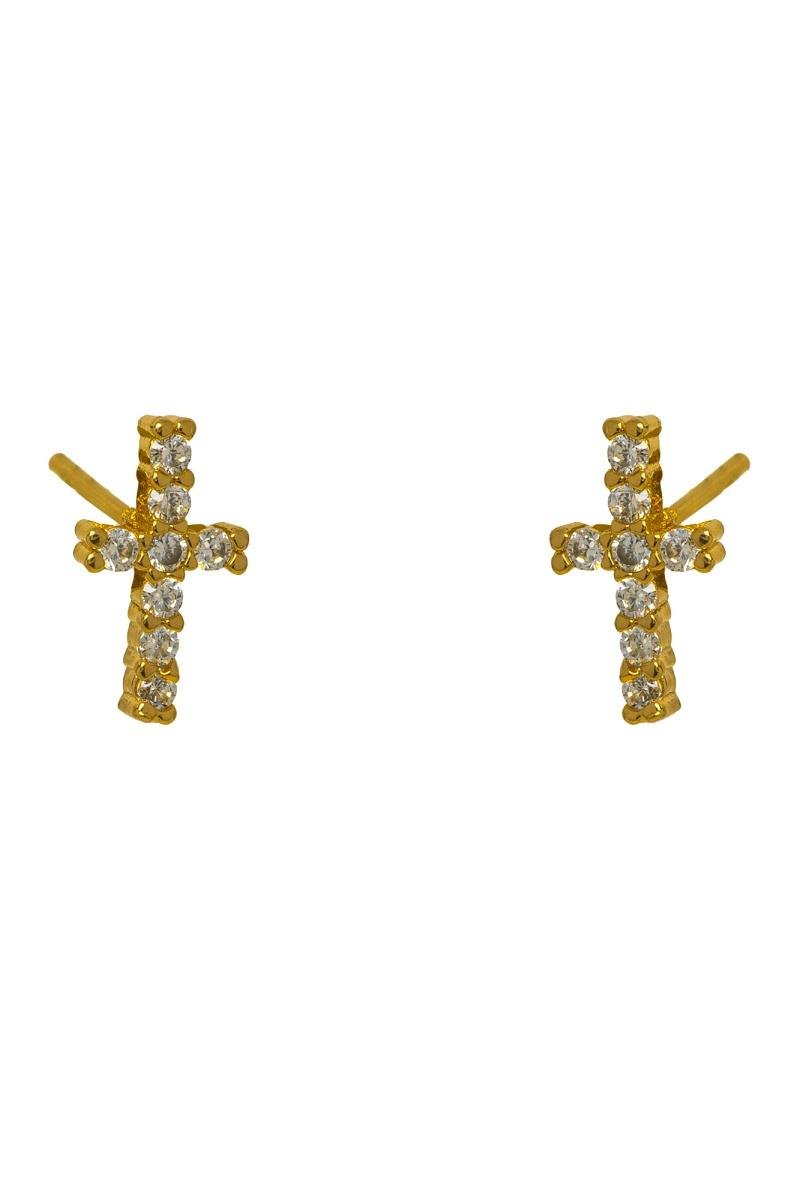 BRINCO CRUZ CRAVEJADA EM ZIRCÔNIAS 11MM OURO