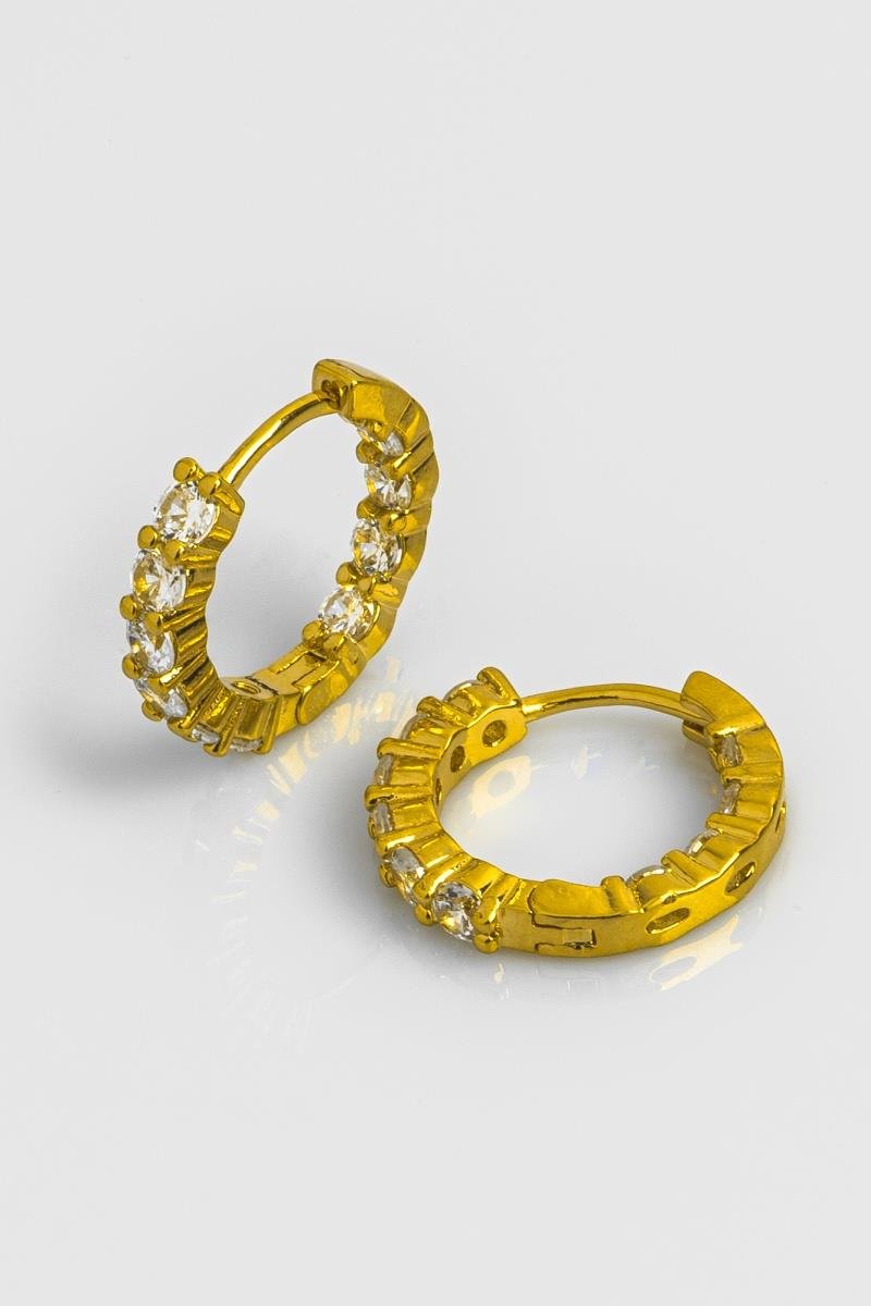 BRINCO ARGOLA CLICK CRAVEJADO DE ZIRCÔNIAS INTERNO E EXTERNO 17MM OURO