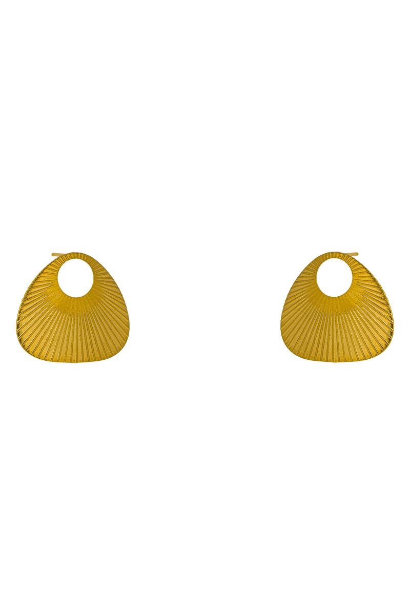 BRINCO LEQUE GEOMÉTRICO VAZADO FIOS LISO 23X25MM OURO