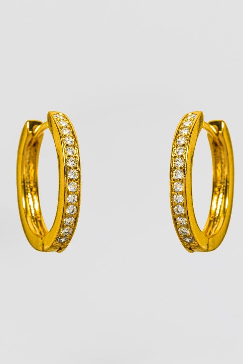 BRINCO OVAL CRAVEJADO EM ZIRCÔNIAS CLICK 20X16MM OURO