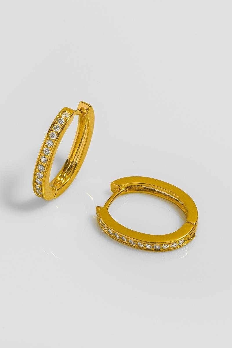BRINCO OVAL CRAVEJADO EM ZIRCÔNIAS CLICK 20X16MM OURO