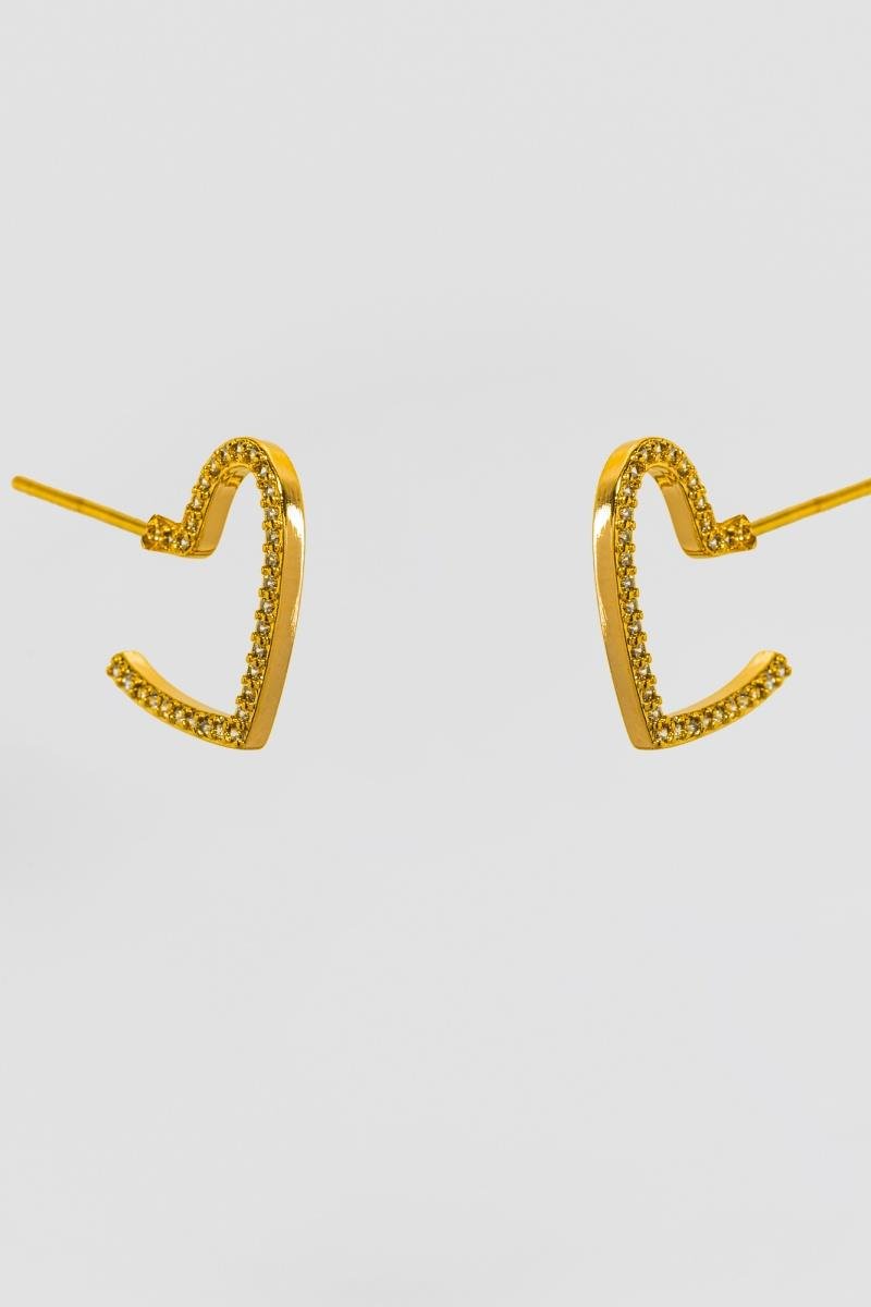 BRINCO CORAÇÃO CRAVEJADO DE ZIRCÔNIAS NA LATERAL ARGOLINHA 13MM OURO