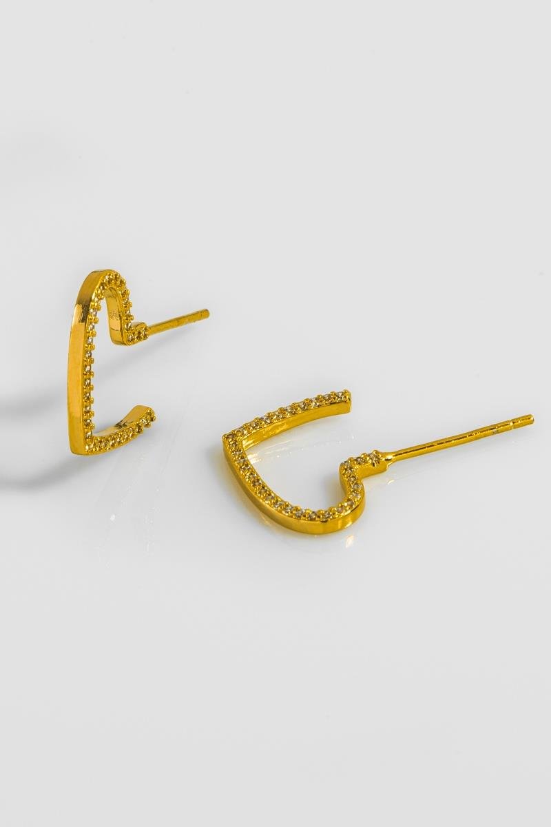 BRINCO CORAÇÃO CRAVEJADO DE ZIRCÔNIAS NA LATERAL ARGOLINHA 13MM OURO