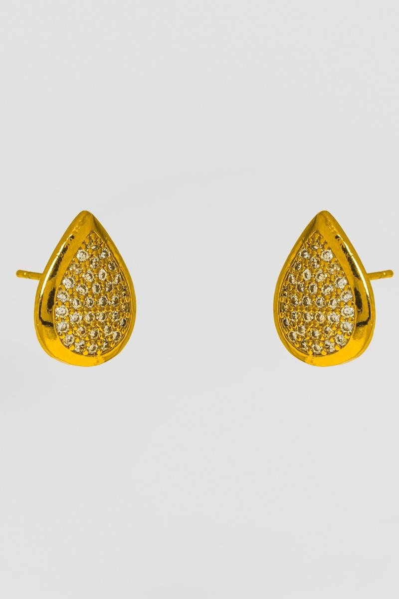BRINCO DE GOTA CRAVEJADA EM ZIRCÔNIAS DETALHE LISO 11X14MM OURO